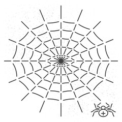 Spider and Oval or Spheric Shape Web Single Line Style Icon as Halloween Holidays Advertising Decoration Template - Black on White Background - Flat Graphic Design
