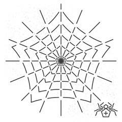 Obraz premium Spider and Pentagon or Star Shape Web Single Line Style Icon as Halloween Holidays Advertising Decoration Template - Black on White Background - Flat Graphic Design