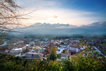 Aerial View Vaduz Sunset With