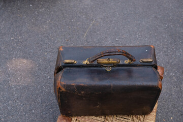 Retro style case at a flea market in Provence. Copy space.