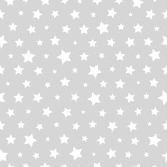 Tiny white irregular Stars on grey background. Minimalist Star geometric shape vector Seamless Pattern. Simple fashion texture for Holiday, nursery print, fabric, textile, wrapping, gift paper, web