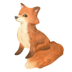 Fototapeta premium Quality watercolor fox for design, baby fox for cards, stickers, print, decor and design for kids prints