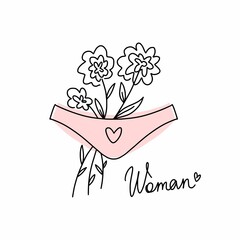 Silhouette of a girl's body in underpants with flowers