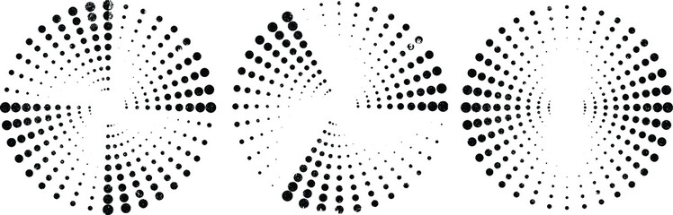 Grunge textured radial halftone dots in Circle Form . fireworks Explosion background . Vector Illustration . Sun
round Logo . Circular Design element . Abstract Geometric half tones . Sunburst 