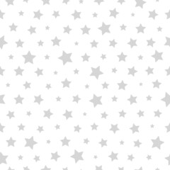 Tiny grey irregular Stars on white background. Minimalist Star geometric shape vector Seamless Pattern. Simple fashion texture for Holiday, nursery print, fabric, textile, wrapping, gift paper, web
