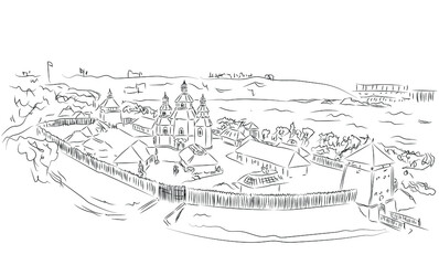 Fototapeta na wymiar sketch of the Ukrainian fortress