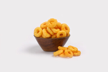 Indian street crispy snack called Popring Masala isolated on white background selective focus