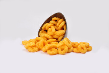 Indian street crispy snack called Popring Masala isolated on white background selective focus