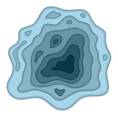 Papercut topography 3d multi layers background. Blue and teal sea waves. Abstract paper cut origami vector design for web banner. Smooth swirl curve  topographic lines