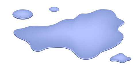 Puddle of water, spill drop lliquid splash. Blue water drops, flowing amorphous blobs. Flat cartoon design, isolated geometric shapes on white background. Vector illustration