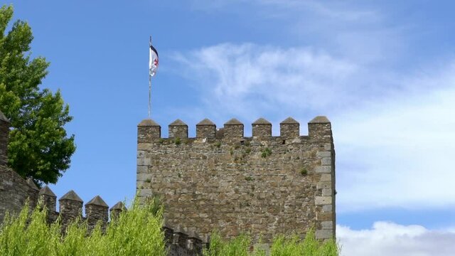 Castle medieval of the knights of templars the oldest in Jerez de los Caballeros Spain. Ruins fortress of crusaders architecture building among the hills in community of Extremadura-Dan