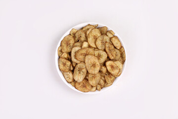 Kerala banana chips for Onam festival popular deep fried snack traditional South Indian tea time snack on banana leaf, Kerala India. fried in coconut oil on Onam, Vishu, Diwali Deepawali, Ramzan, Eid.
