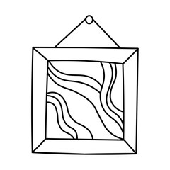Picture in a frame on the wall. Outline style. Coloring book for children. Vector illustration in doodle style isolated on white background.