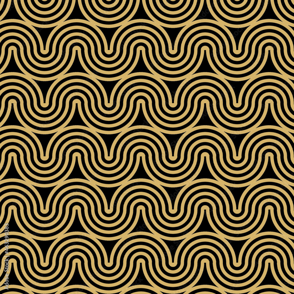Poster background pattern seamless colorful design of golden and black wavy line. geometric abstract luxury