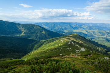 Fototapeta na wymiar Beautiful landscape of the green slopes, Carpathian mountains, Ukraine