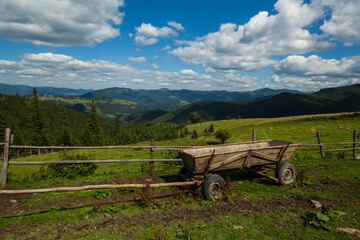 Wooden four-wheeled cart, Carpathian Mountains, Ukraine