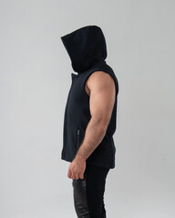 Portrait of muscled man in in incognito style