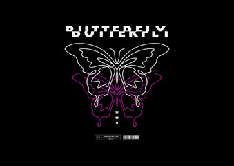 Aesthetic illustration of butterfly t shirt design, vector graphic, typographic poster or tshirts street wear and Urban style