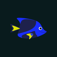 Yellow and blue sea fish. Vector flat cartoon design illustration.