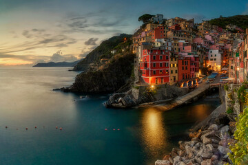 Fototapeta na wymiar Riomaggiore is a charming Italian town in the province of Liguria, Italy. A fragment of architecture 