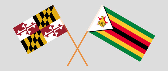 Crossed flags of the State of Maryland and the Republic of Zimbabwe. Official colors. Correct proportion