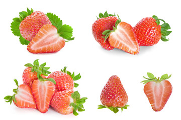 Beautiful Set of fresh juicy strawberries  isolated on a white background 