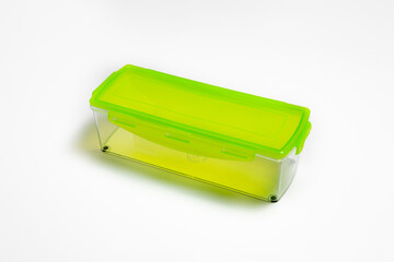 Plastic food container with lid isolated on white background.High-resolution photo.Top view. Mock-up.