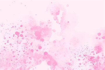 Pink abstract watercolor stain with splashes and spatters. Modern creative background for trendy design. Hand drawn illustration. Ink painting texture
