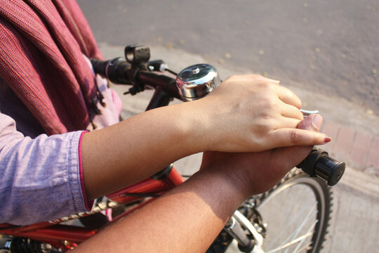 Point-of-view (POV) of a man holding a woman's hand