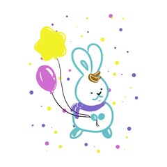 Cute rabbit and balloons on a white background