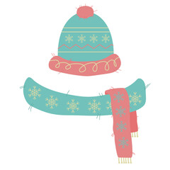 Hat and scarf with snowflakes
