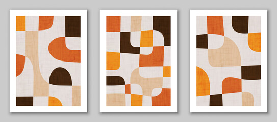 Set of trendy contemporary abstract creative minimalist hand painted compositions for wall decoration, postcard or brochure cover design in vintage style art. EPS10 vector.