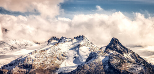 Glacier Canadian Mountain Landscape. Taken in Garibaldi Provincial Park, located near Whistler and Squamish, North of Vancouver, BC, Canada. Panorama