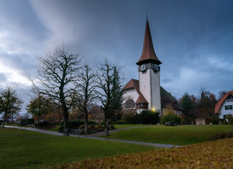 Fototapeta na wymiar Reformed Church (Reformierte Kirche Spiez) - Spiez, Switzerland