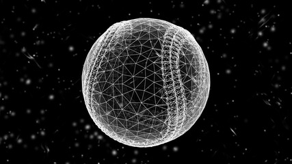 3D mesh of a baseball isolated on black abstract background. 3D illustration.