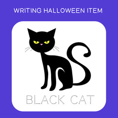 Illustration of worksheet writing practice Halloween item. Educational printable worksheet. Exercises lettering game for kids. Vector illustration.
