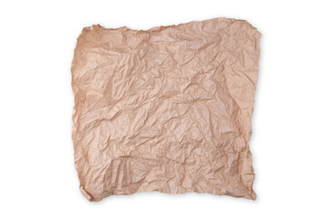 Fototapeta premium square sheet of crumpled brown paper isolated on white background 