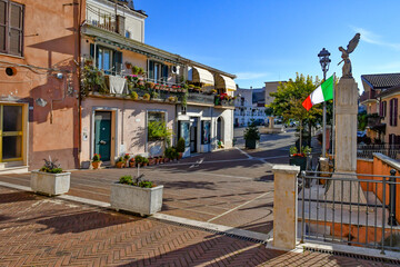 Fototapeta premium The small square of Strangolagalli, a medieval town of Lazio region, Italy.