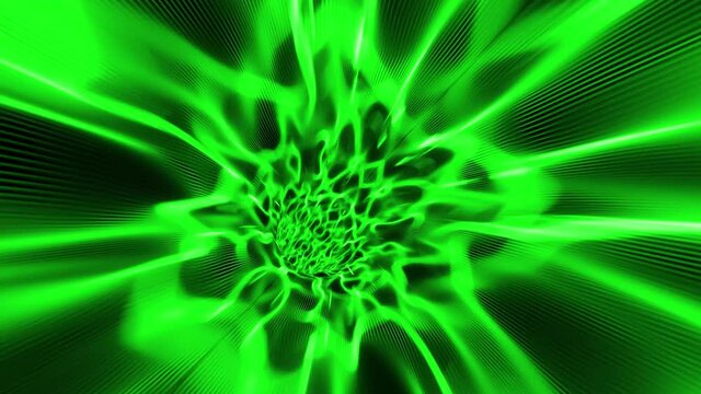 Flight through abstract sci-fi green tunnel. Abstract energy tunnel in space. Tunnel in outer space. Technological, VJ, DJ, data, network and connection motion background. 3d animation in 4K