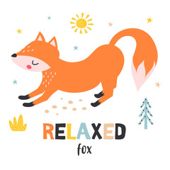 card with relaxed fox isolated on white