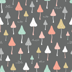 seamless pattern of mushrooms on dark background