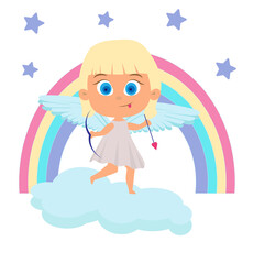 angel on the background of a rainbow of stars