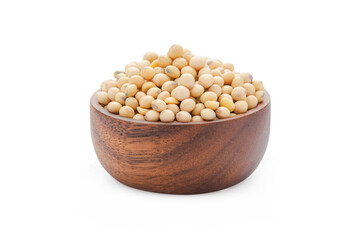 Soybeans in bowl wood isolated on white background with clipping path