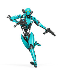 droid soldier is running fast in action and holding a pistol