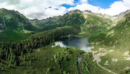 Fototapeta na wymiar Poprad Lake (Popradske pleso) is a famous destination in High Tatras national park, Slovakia