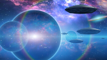 Alien Fleet. 3D Rendering