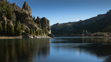 Mirrored mountains over the river