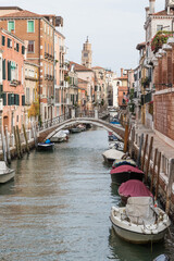 One of the quiet canals in Venice. Italy. Vertically.