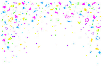 festive background, banner with colored confetti and streamers on a black or white background