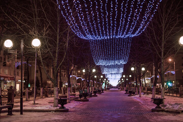 Fototapeta premium Winter Illumination lights in Gomel, Belarus at night